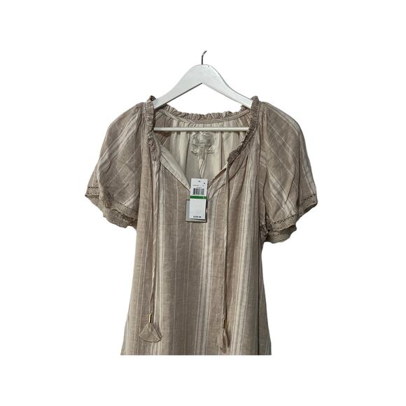 CUPIO WOMENS SIZE LARGE SPLIT NECK RAGLAN SLEEVE MINI DRESS NEUTRAL BEIGE NEW - Picture 7 of 13